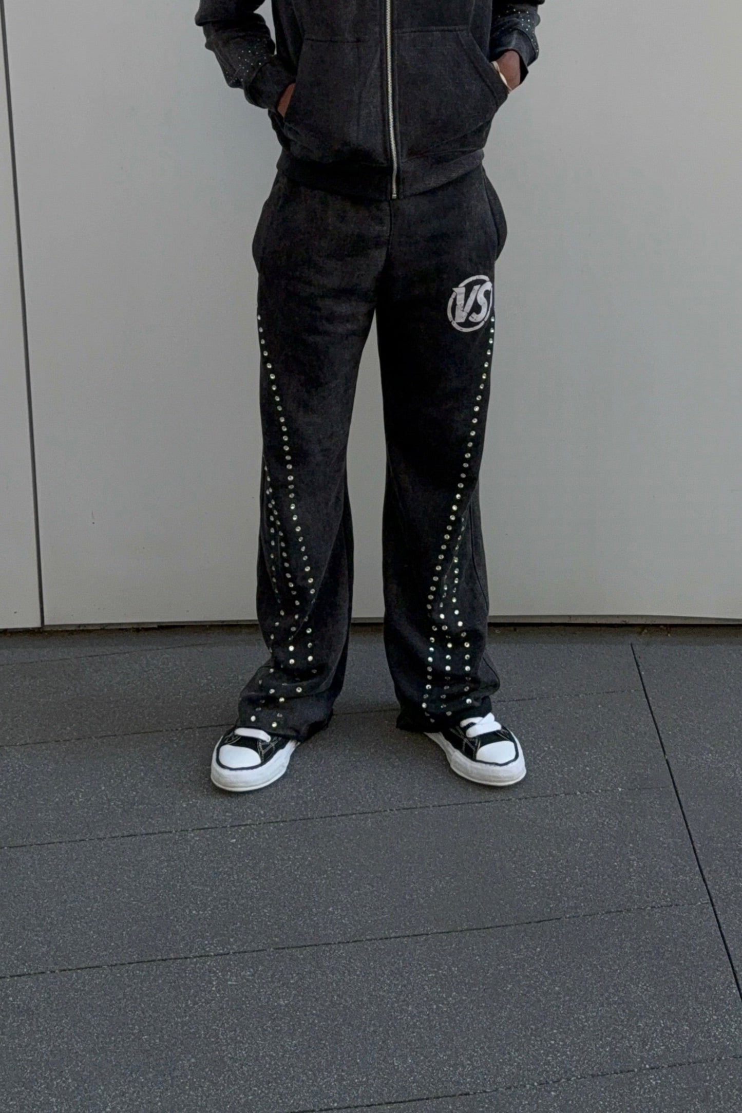 BLACK Rhinestone 'VS' Sweatpants