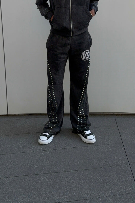 BLACK Rhinestone 'VS' Sweatpants